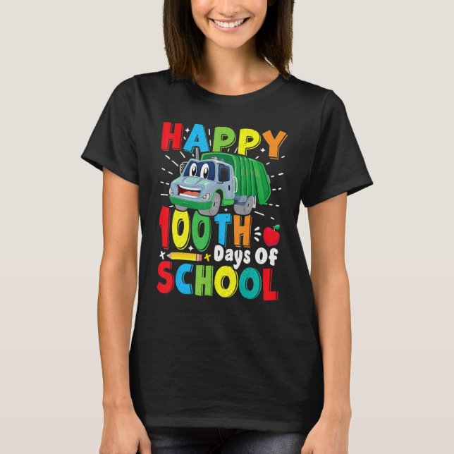 Happy 100 Days Of School Garbage Truck Boys Kids T T-Shirt (Front)