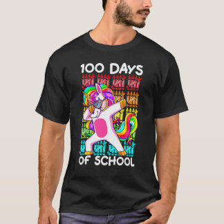 Happy 100 Days Of School Girls Dabbing Unicorn Tea T-Shirt