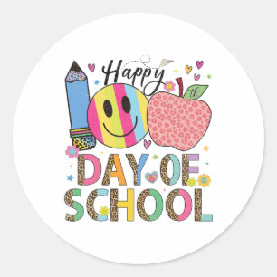 Happy 100 Days Of School Girls Teacher Smile Face Classic Round Sticker
