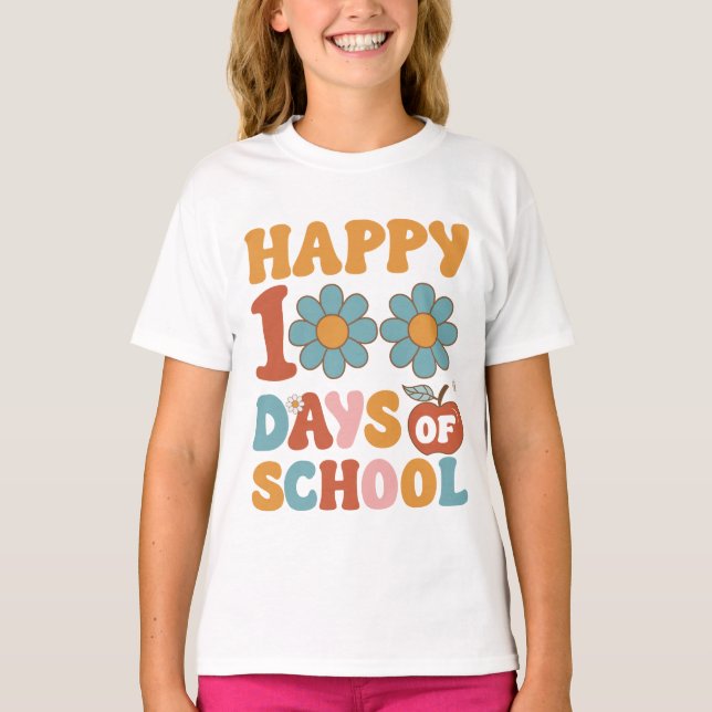 Happy 100 days of school, groovy fonts. T-Shirt (Front)