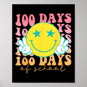 Happy 100 Days Of School Happy Smiling Face Retro  Poster