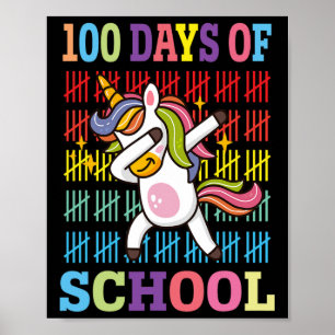 Happy 100 Days Of School Kids Dabbing Unicorn Love Poster