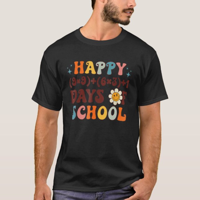 Happy 100 Days Of School Math Formula Groovy Retro T-Shirt (Front)
