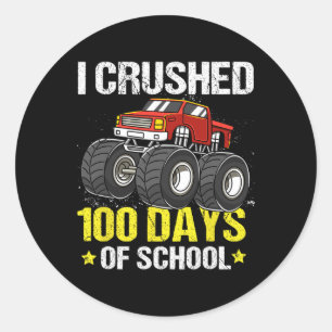 Happy 100 Days Of School Monster Truck For Kids Bo Classic Round Sticker