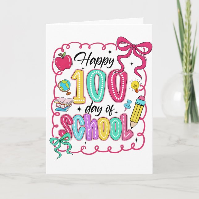 Happy 100 Days of School Pink Bow Card (Front)