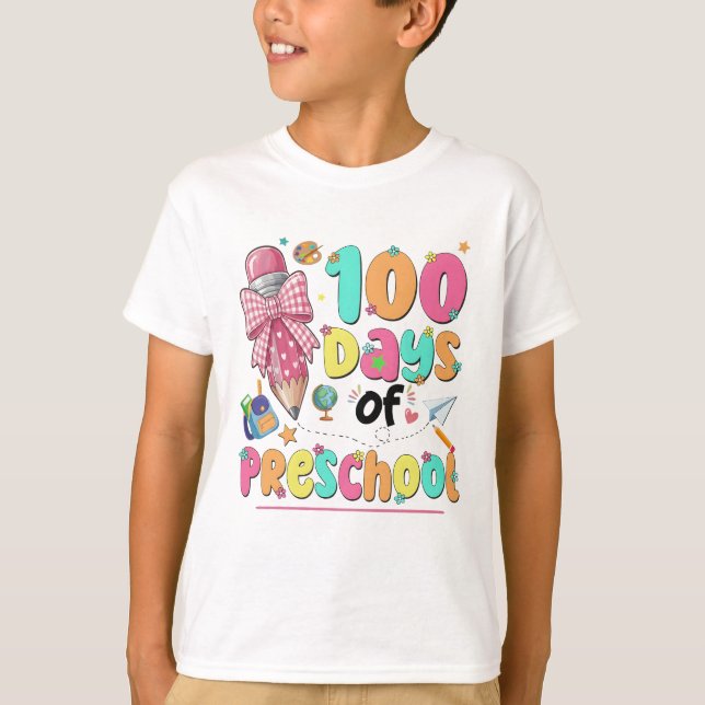 Happy 100 Days of School Pink Bow T-Shirt (Front)