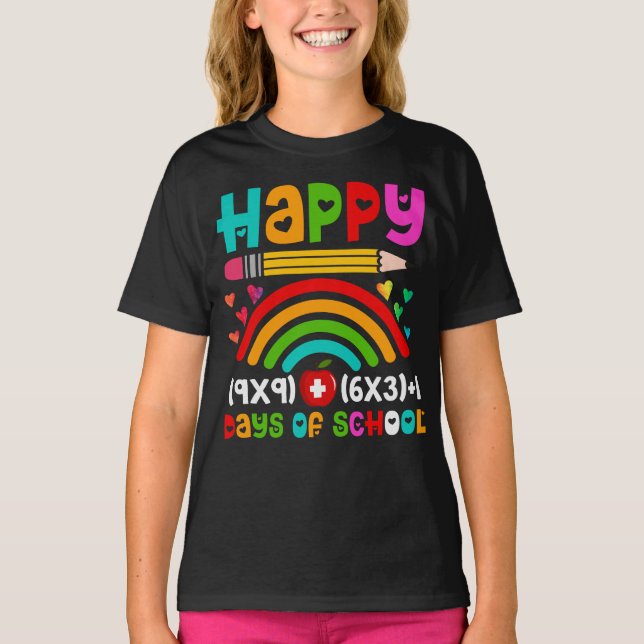 Happy 100 Days of School  Rainbow Math T-Shirt (Front)