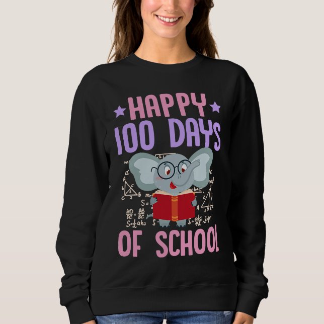 Happy 100 Days Of School Reading Elephant Math Tea Sweatshirt (Front)