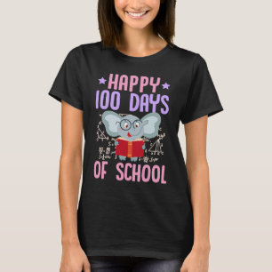 Happy 100 Days Of School Reading Elephant Math Tea T-Shirt