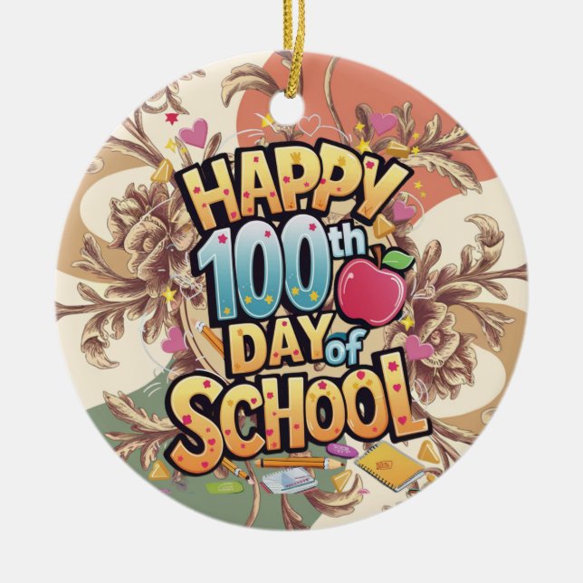 Happy 100 Days of School Teacher Ceramic Tree Decoration (Front)
