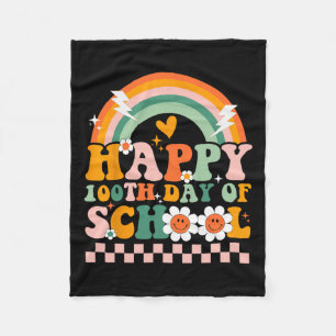 Happy 100 Days Of School Teacher Kids Retro Groovy Fleece Blanket