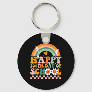 Happy 100 Days Of School Teacher Kids Retro Groovy Key Ring