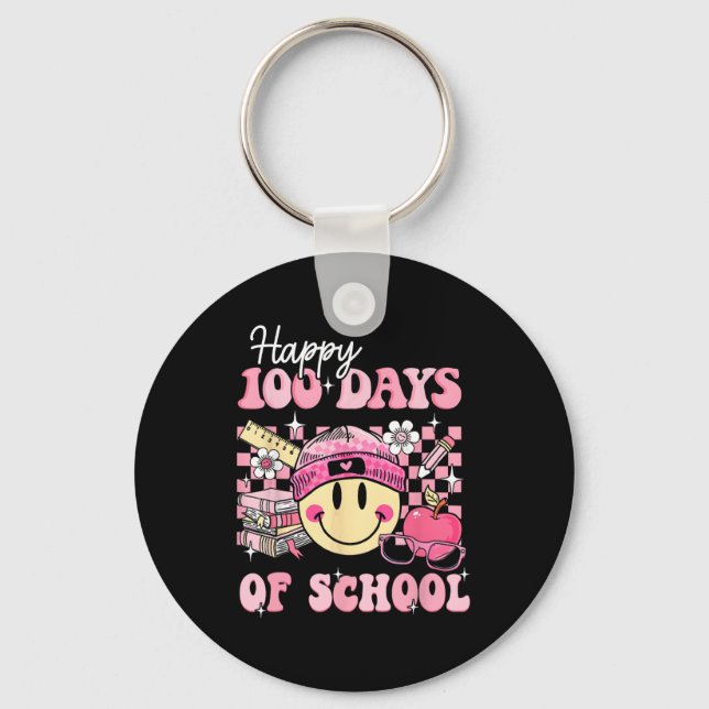 Happy 100 Days Of School Teacher Kids Retro Groovy Key Ring (Front)