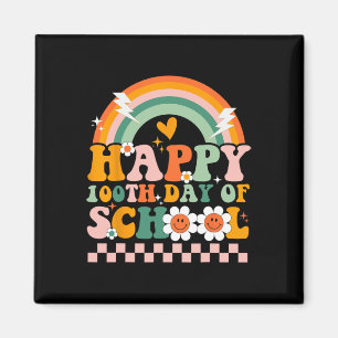 Happy 100 Days Of School Teacher Kids Retro Groovy Magnet
