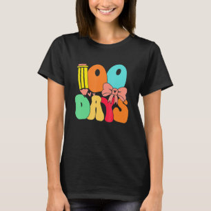 Happy 100 Days Of School Teacher Kids Retro Groovy T-Shirt