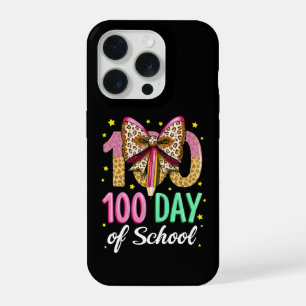 Happy 100 Days of School Teachers Cute Pink Bow iPhone 15 Pro Case