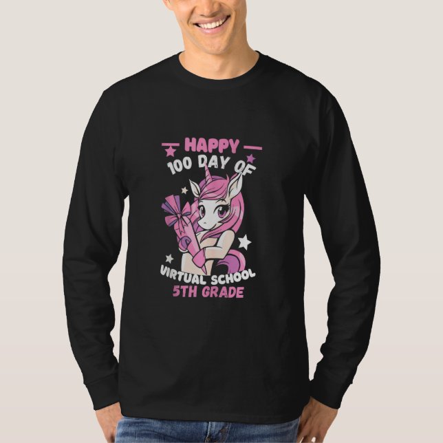 Happy 100 Days Of Virtual 5th Grade School Unicorn T-Shirt (Front)