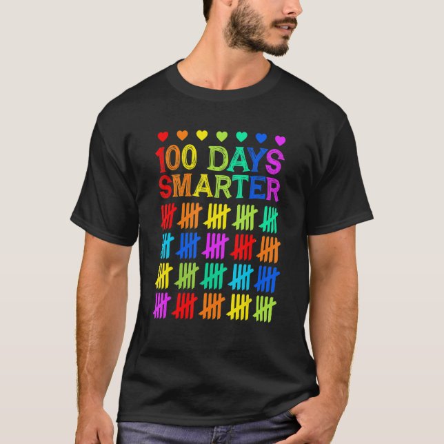 Happy 100 Days Smarter Colourful Tally Mark Back T T-Shirt (Front)