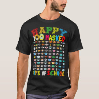 Happy 100 Masked Day of school 100 Funny masks 21  T-Shirt