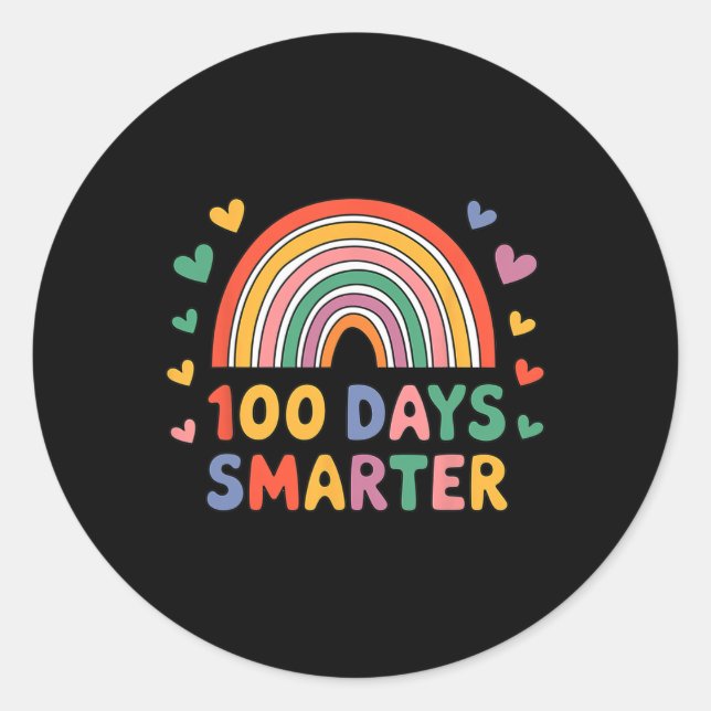 Happy 100 Smarter 100th Days Rainbow Teacher Stude Classic Round Sticker (Front)