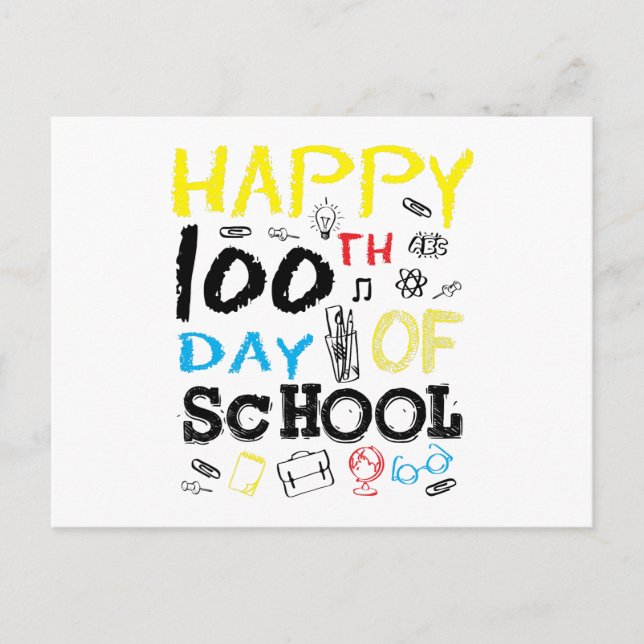 Happy 100th 100 Days of School Postcard (Front)