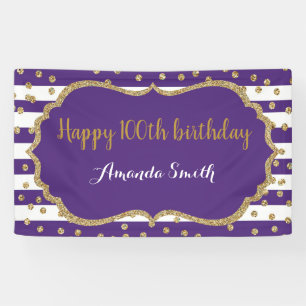 Happy 100th Birthday Banner Purple Gold Glitter