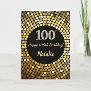 Happy 100th Birthday Black and Gold Glitter Card