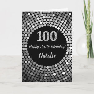 Happy 100th Birthday Black and Silver Glitter Card