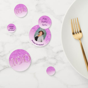 Happy 100th Birthday Chic Falling Pink Glitter Confetti