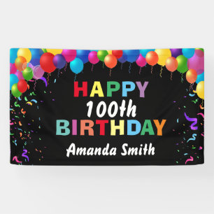 Happy 100th Birthday Colourful Balloons Confetti Banner