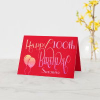 Happy 100th Birthday Decorative Script Name Red
