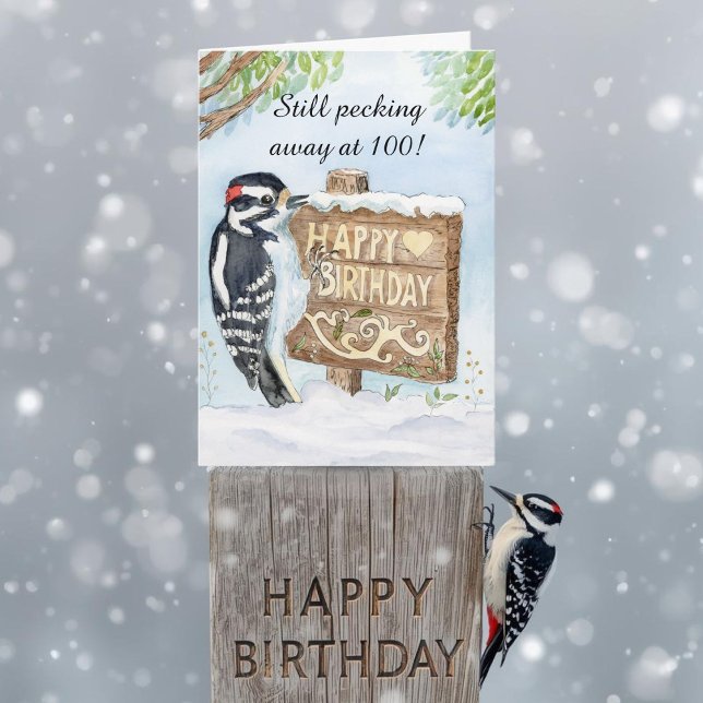 Happy 100th Birthday Downy Woodpecker Card (Creator Uploaded)
