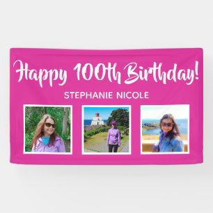 Happy 100th Birthday Lavender Personalised Photos Banner