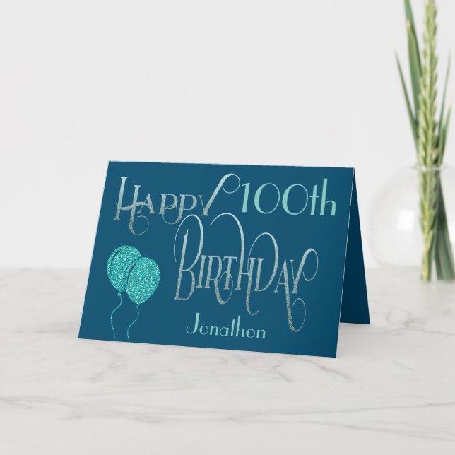 Happy 100th Birthday Name Blue Card (Front)