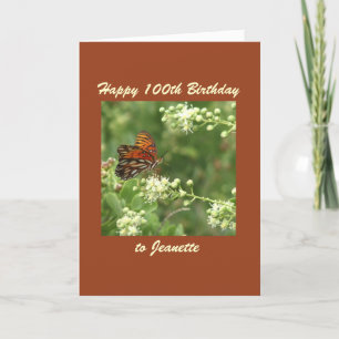 Happy 100th Birthday, Name, Orange Butterfly Card