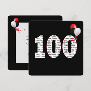 Happy 100th Birthday On Black Invitation