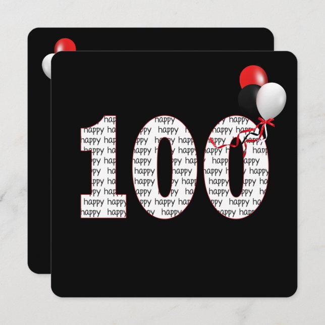Happy 100th Birthday On Black Invitation (Front/Back)