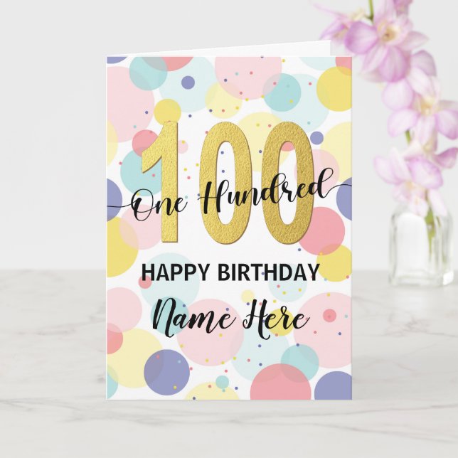 Happy 100th Birthday Pastel Rainbow Gold Girl Card (Orchid)