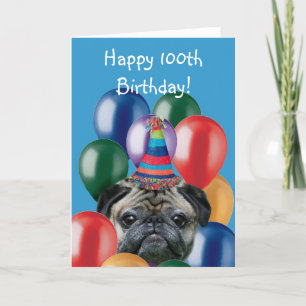 Happy 100th Birthday pug greeting card