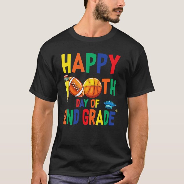 Happy 100th Day Of 2nd Grade Football Basketball   T-Shirt (Front)