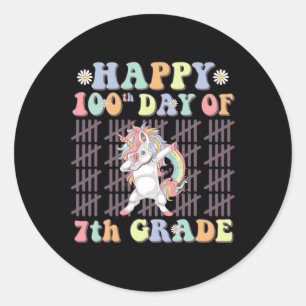Happy 100th Day Of 7th Grade Cute Unicorn Groovy G Classic Round Sticker