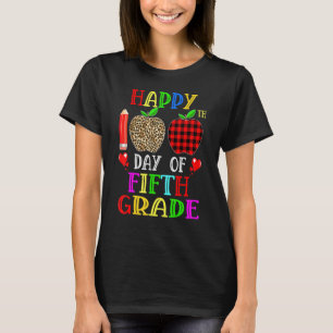 Happy 100th Day Of Fifth Grade Leopard Red Plaid T T-Shirt