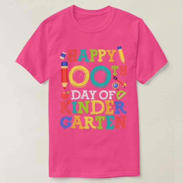 Happy 100th Day Of Kindergarten Cute Back To Schoo T-Shirt (Design Front)