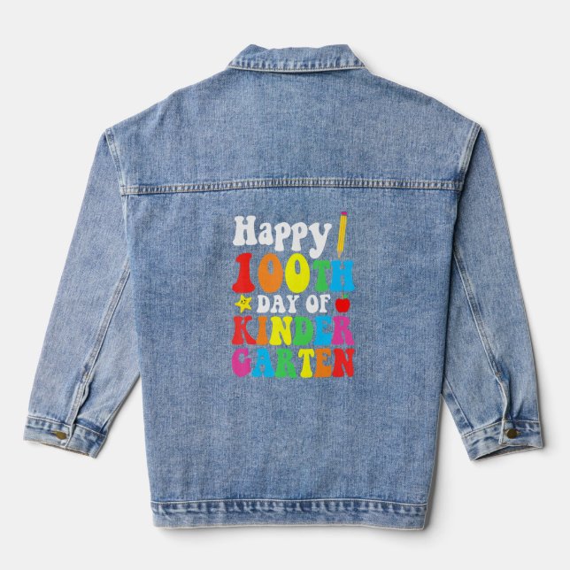 Happy 100th Day of Kindergarten School Teacher Stu Denim Jacket (Back)