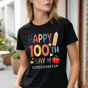 Happy 100th Day of Kindergarten Teacher black T-Shirt