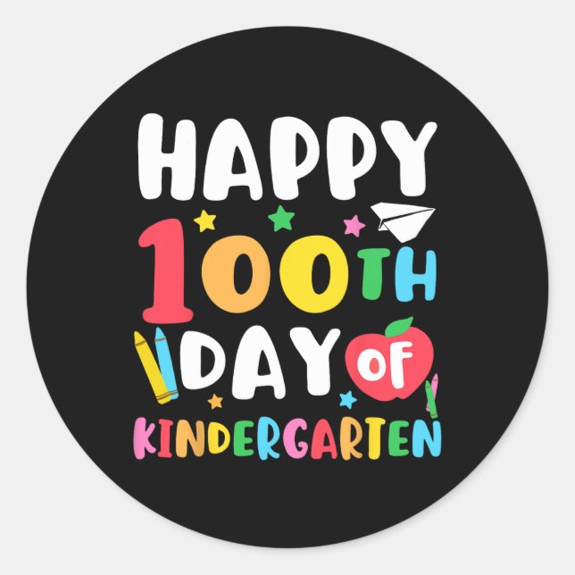 Happy 100th Day Of Kindergarten Teacher Kids 100 D Classic Round Sticker (Front)