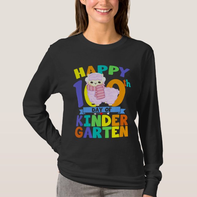 Happy 100th day of kindergarten Teacher Student  L T-Shirt (Front)