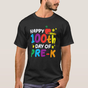 Happy 100th Day Of Pre K Apple 100 Days School Tea T-Shirt