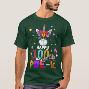 Happy 100th Day Of Pre K Unicorn Face Mask Teacher T-Shirt
