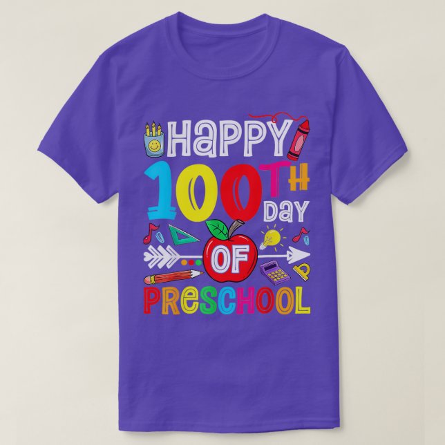 Happy 100th Day Of School 100 Days Of Preschool Te T-Shirt (Design Front)